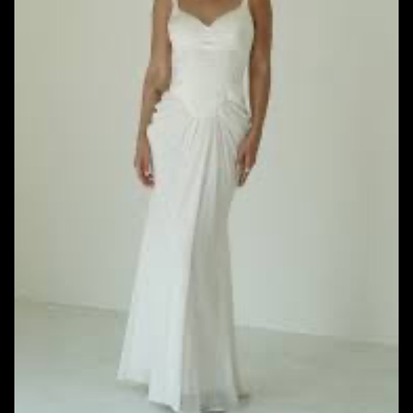 MESHKI Leila Satin Corset Maxi Dress XXL sexy wedding Bridal off White SEE - Picture 4 of 12